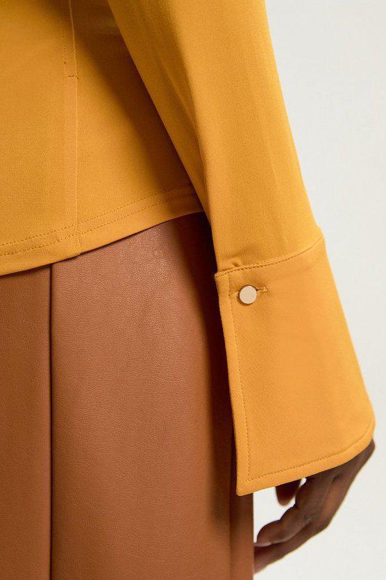 Karen Millen UK SALE Power Shoulder Drapey Crepe Seam Detail Shirt - mango