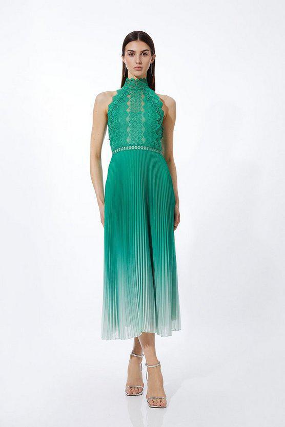 Karen Millen UK SALE Guipure Lace Ombre Woven Halter Maxi Dress