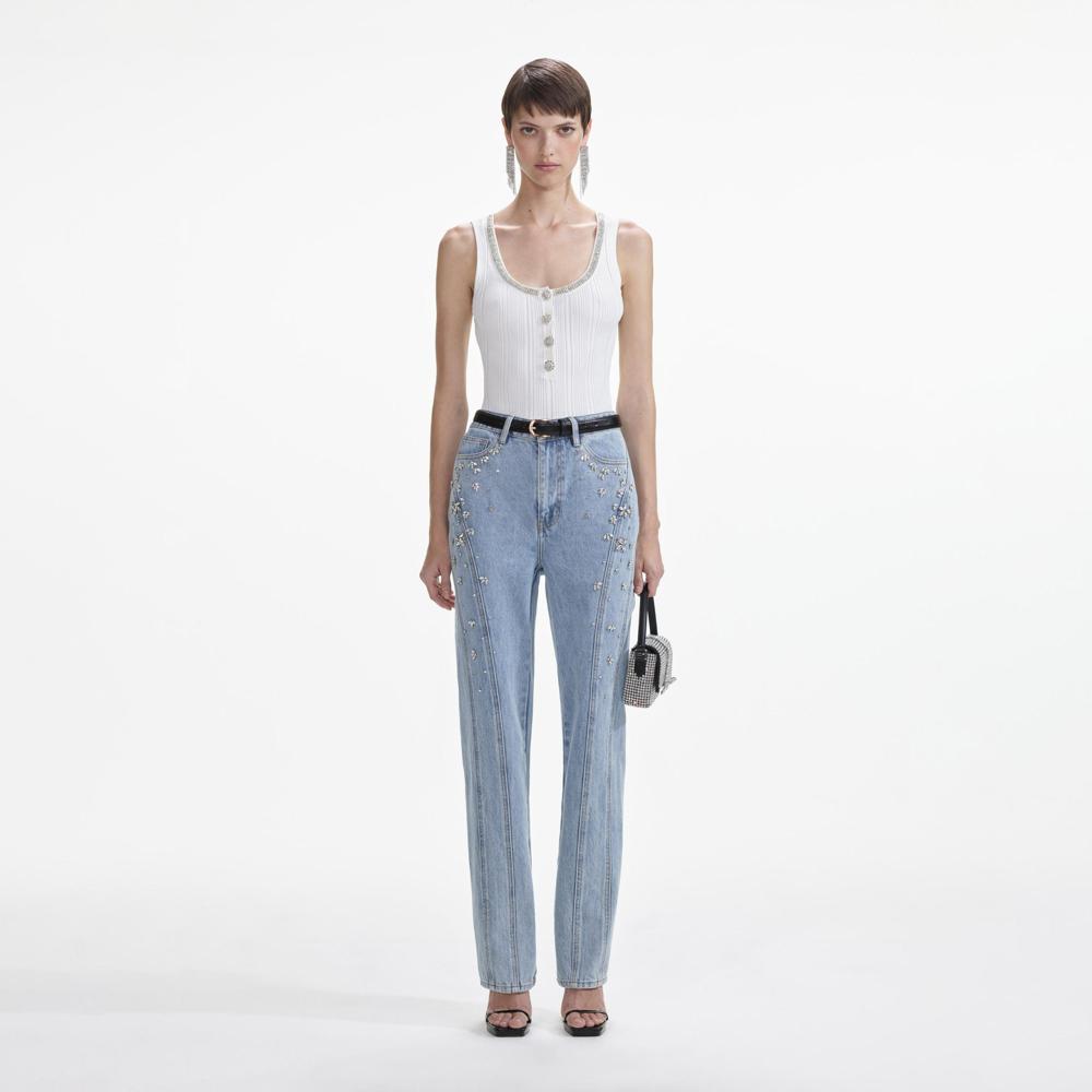 SELF PORTRAIT SS24 Crystal Embellished Denim Jeans