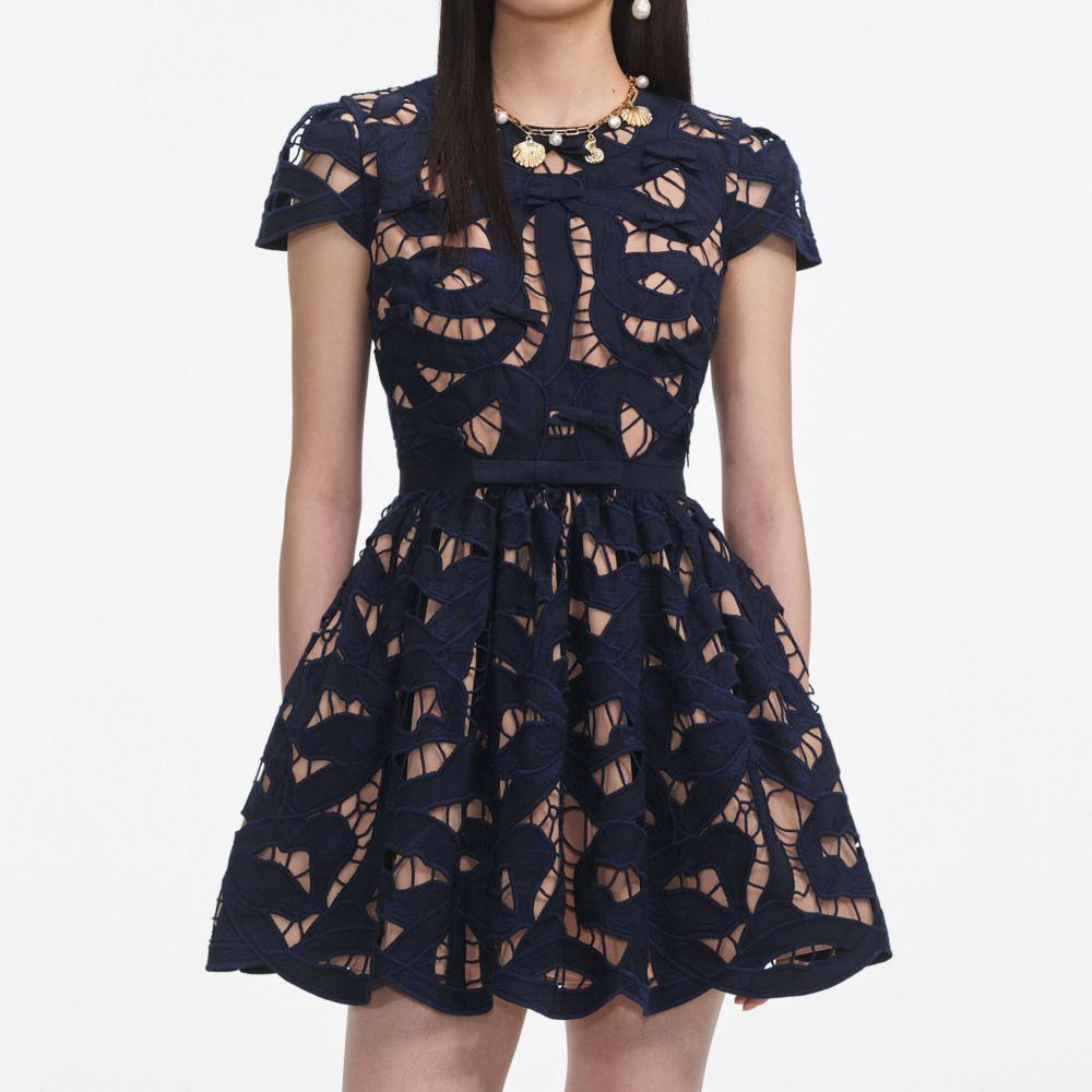 SP VIP PRICE Navy Bow Embroidered Mini Dress