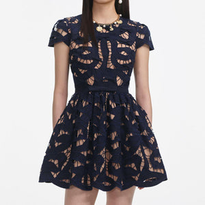 SP VIP PRICE Navy Bow Embroidered Mini Dress