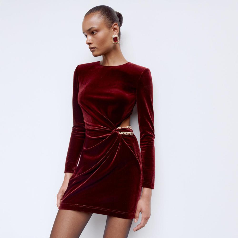 SP VIP PRICE Burgundy Velvet Embellished Mini Dress