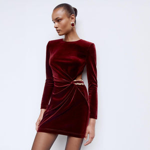 SP VIP PRICE Burgundy Velvet Embellished Mini Dress