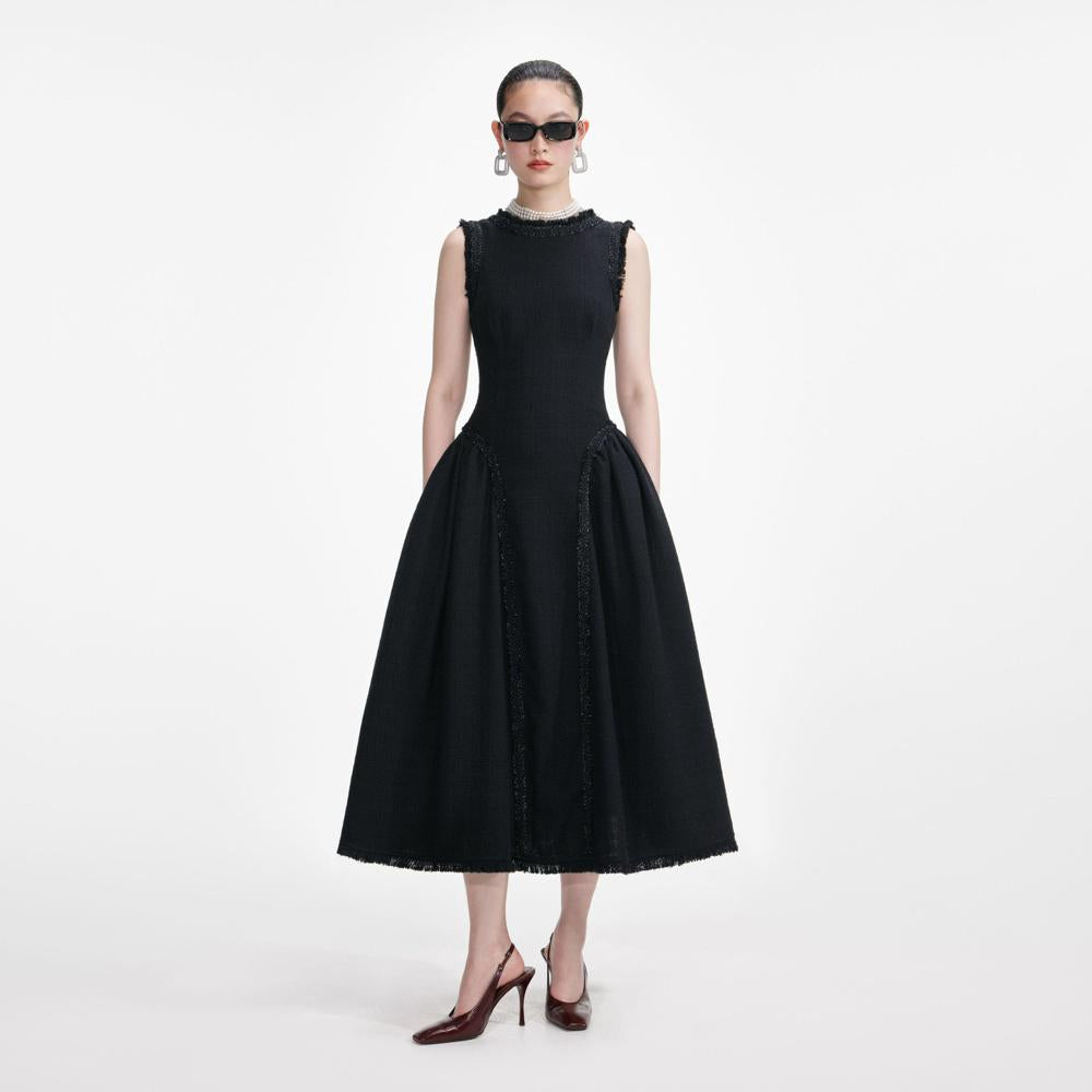 SP VIP PRICE Black Boucle Sleeveless Midi Dress