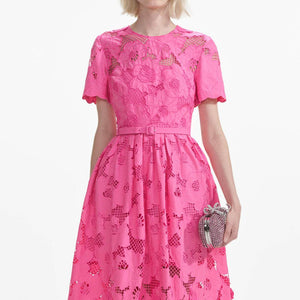 SELF PORTRAIT SS24 Pink Cotton Lace  Midi Dress