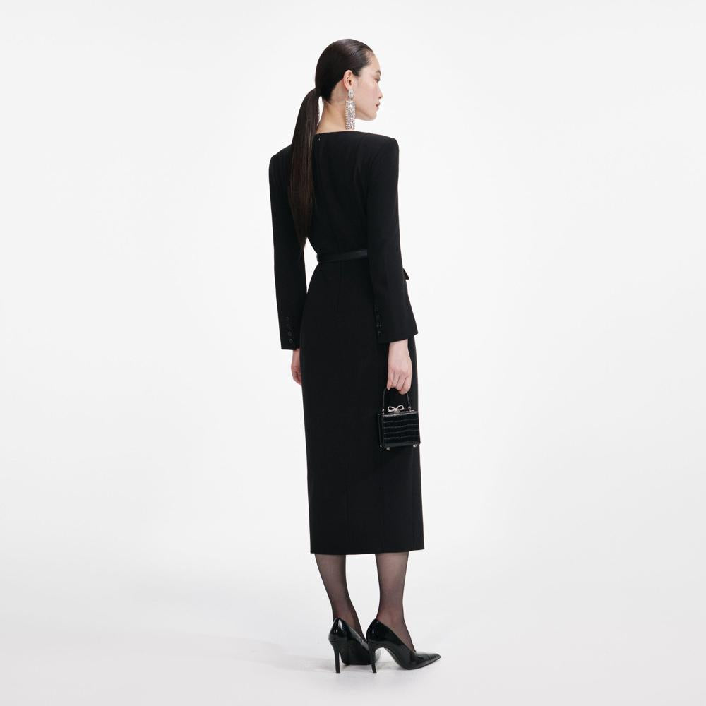 SP VIP PRICE Black Tailored Crepe Midi Dress