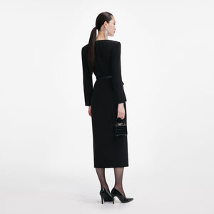 SP VIP PRICE Black Tailored Crepe Midi Dress