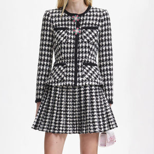 SELF PORTRAIT BLACK FRIDAY SALE Black Check Boucle Mini Jacket Dress