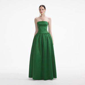 SELF PORTRAIT SS24 Green Satin Bandeau Maxi Dress