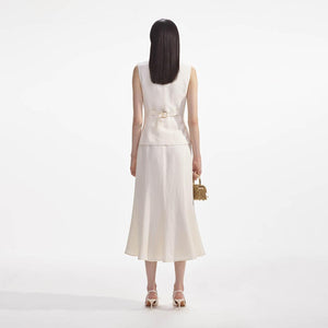 SELF PORTRAIT SS24 Cream Linen Midi Dress