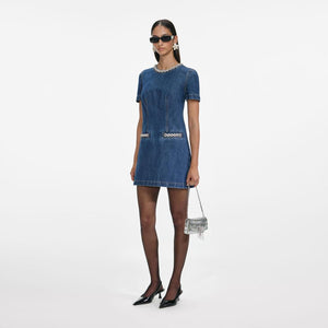 SP VIP PRICE Denim Crystal Trim Mini Dress