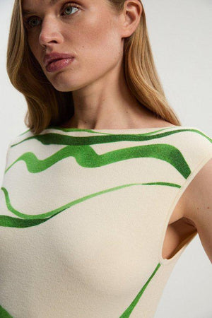 Karen Millen UK SALE Abstract Print Knitted Maxi Dress