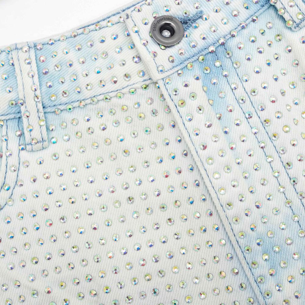 SELF PORTRAIT SS24 Rhinestone Denim Shorts