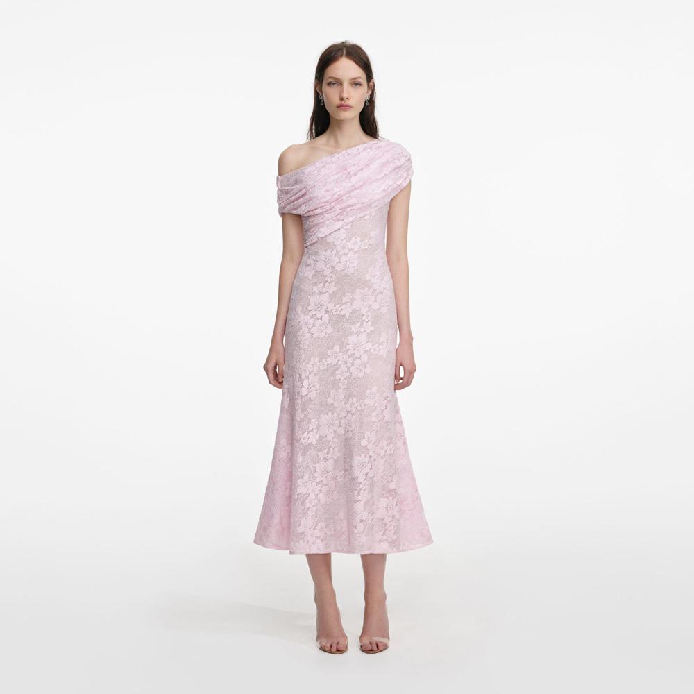 SP VIP PRICE Pink Rhinestone Lace Midi Dress