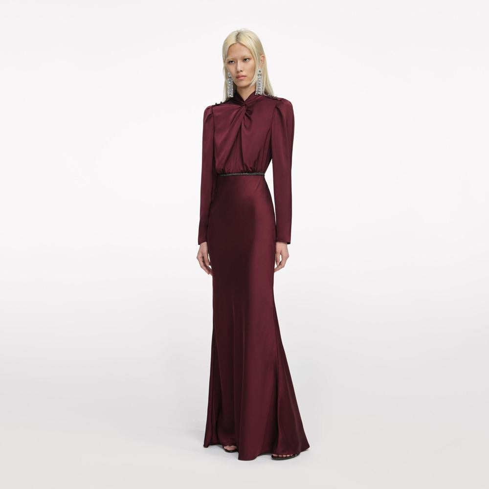 SP VIP PRICE Burgundy Satin Maxi Dress