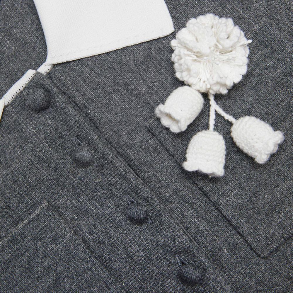 SP VIP PRICE Grey Crochet Flower Collared Knit Mini Dress