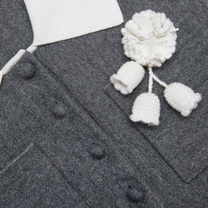 SP VIP PRICE Grey Crochet Flower Collared Knit Mini Dress