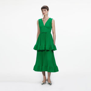 SELF PORTRAIT BLACK FRIDAY SALE Green Tiered Chiffon Midi Dress