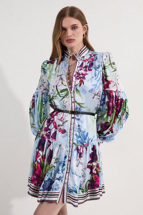 Karen Millen UK SALE Floral Printed Balloon Sleeve Woven Mini Dress
