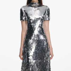 SP VIP PRICE Silver Gradient Sequin Midi Dress
