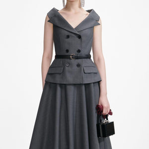 SP VIP PRICE Grey Wool Tailored Midi Dress