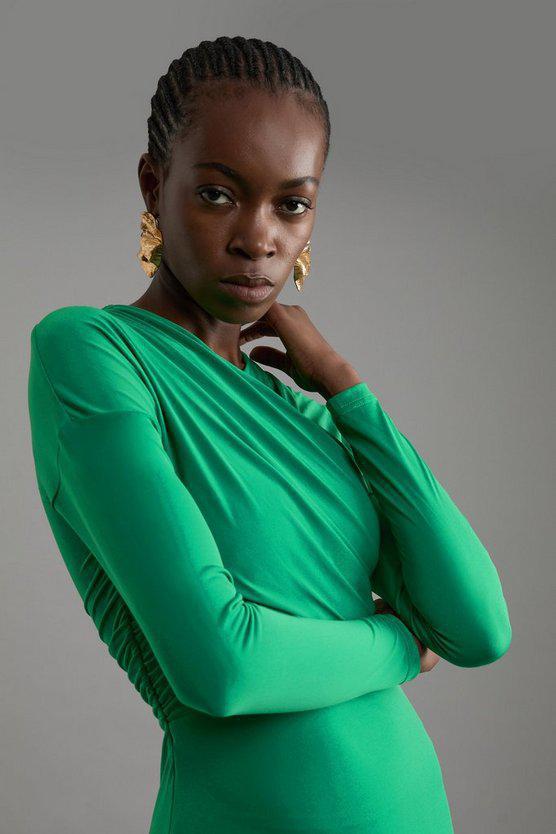 Karen Millen UK SALE Ruched Jersey Crepe Midi Dress - green