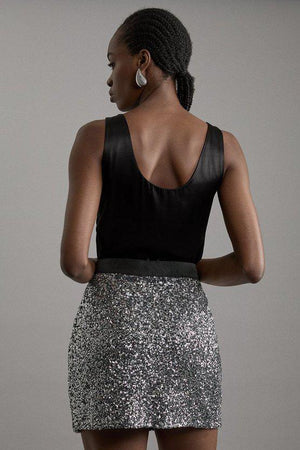 Karen Millen UK SALE Sequin Tailored Wrap Over Mini Skirt - gun metal