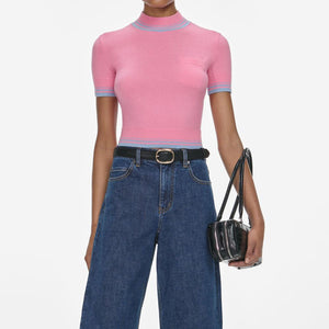 SP VIP PRICE Pink Contrast Stripe Knit Top