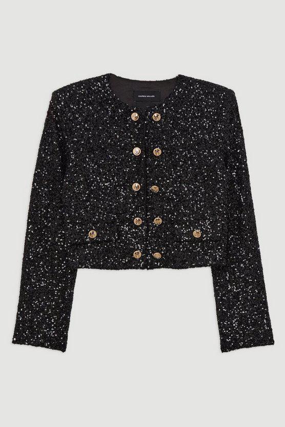 Karen Millen UK SALE Petite Sequin Cropped Blazer