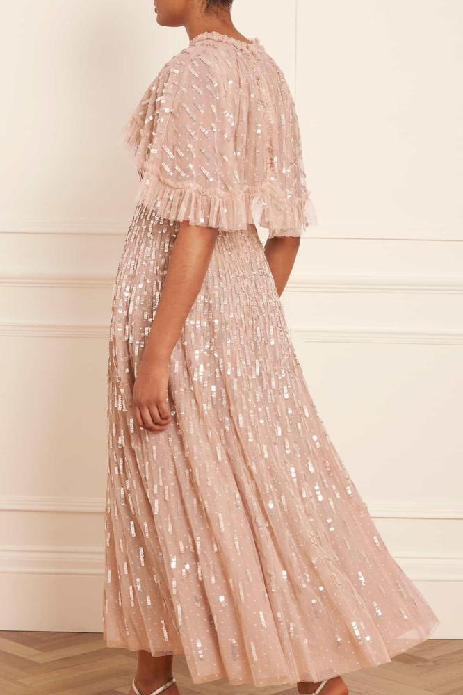 Needle & Thread SPRING/SUMMER Sequin Dash Cape Ankle Gown - beige