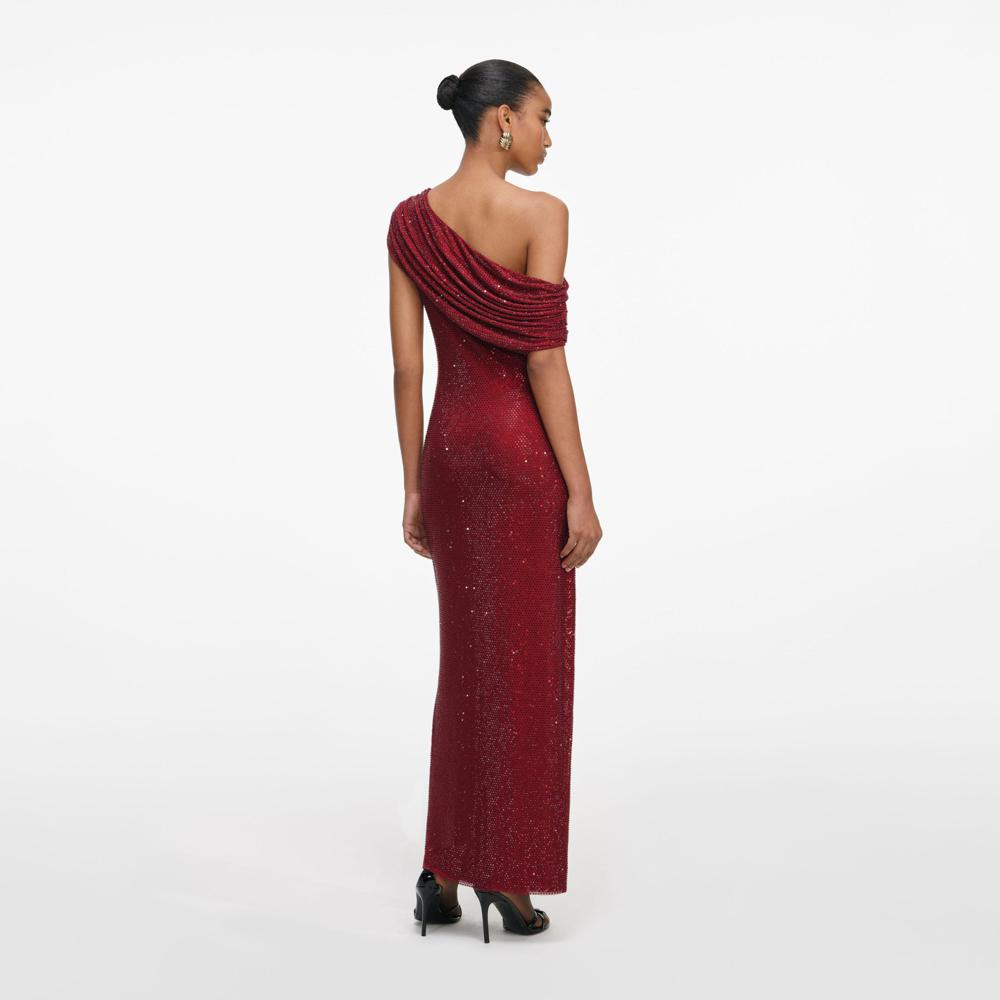 SP VIP PRICE Burgundy Rhinestone Drape Midi Dress