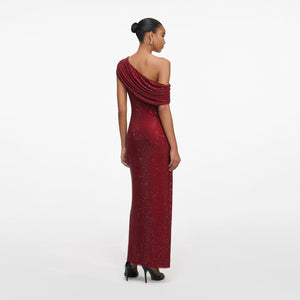 SP VIP PRICE Burgundy Rhinestone Drape Midi Dress