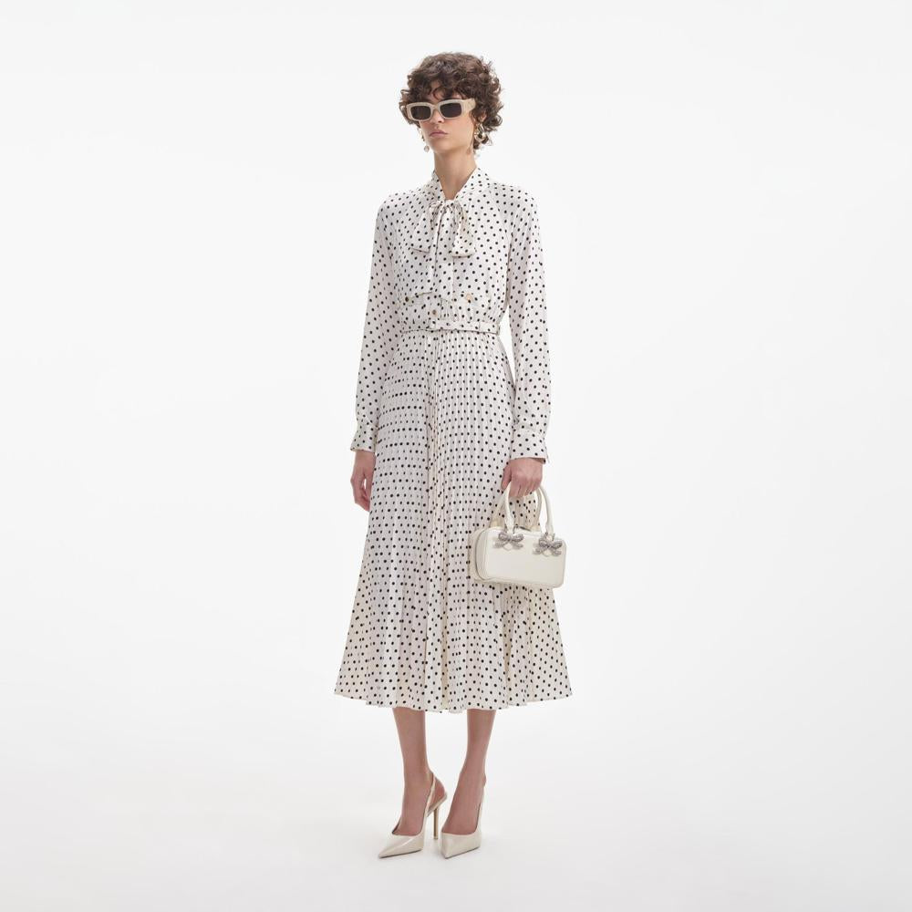 SELF PORTRAIT SS24 Cream Polka Dot Satin Midi Dress