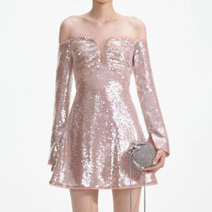 SELF PORTRAIT SS24 Sequin Off Shoulder Mini Dress