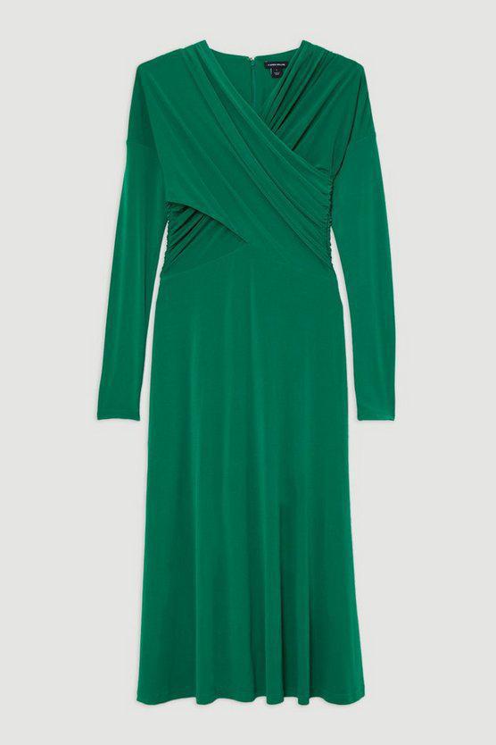 Karen Millen UK SALE Ruched Jersey Crepe Midi Dress - green