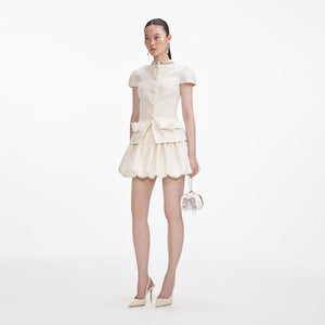 SELF PORTRAIT VIP SS24 Cream Boucle Bow Detail Mini Dress