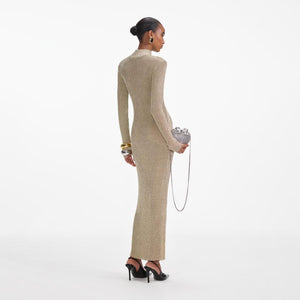 SELF PORTRAIT SS24 Gold Lurex Knit Maxi Dress