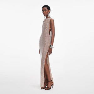 SP VIP PRICE Silver Rhinestone Drape Maxi Dress