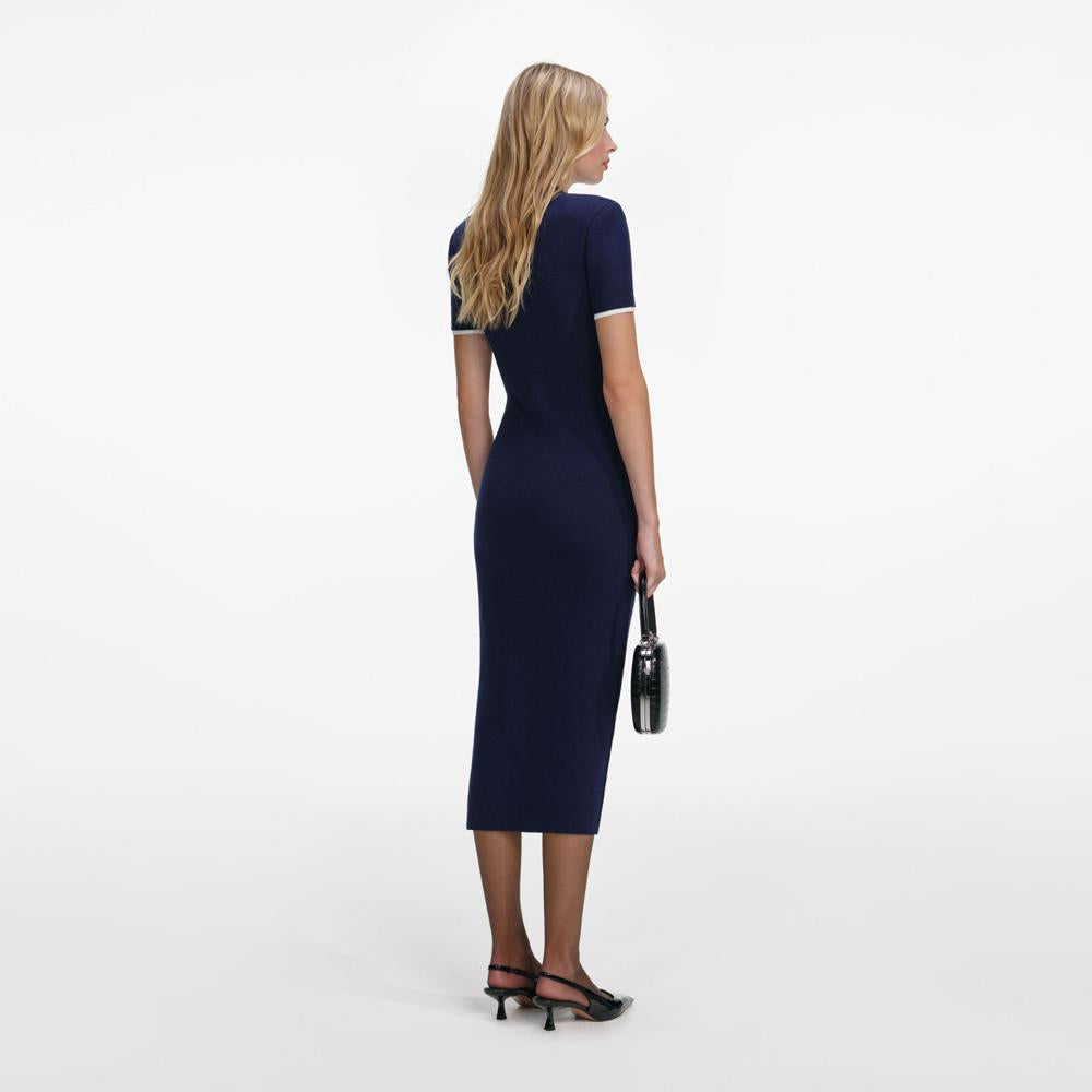 SP VIP PRICE Navy Crochet Flower Knit Midi Dress