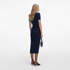 SP VIP PRICE Navy Crochet Flower Knit Midi Dress