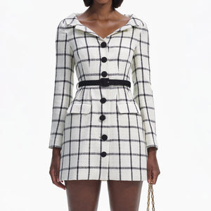 SELF PORTRAIT BLACK FRIDAY SALE Cream Check Tailored Mini Dress