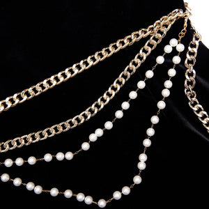 SP VIP PRICE Black Velvet Chain Belt Maxi Dress