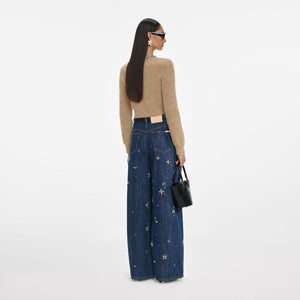 SP VIP PRICE Blue Embellished Wide Leg Jeans