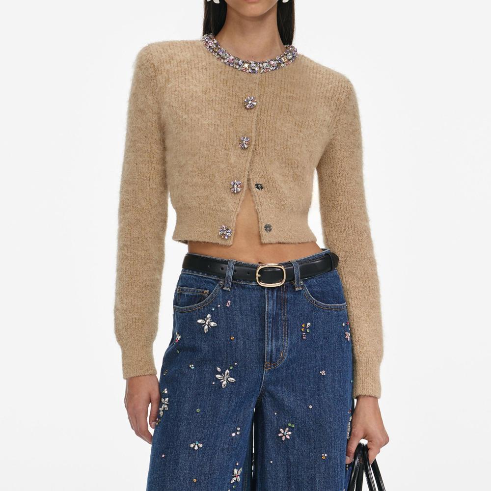 SP VIP PRICE Brown Embellished Trim Cardigan