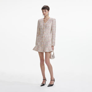 SELF PORTRAIT SS24 Pastel Boucle V-Neck Mini Dress