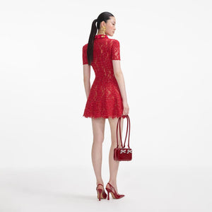 SELF PORTRAIT VIP SS24 Red Sequin Lace Mini Dress