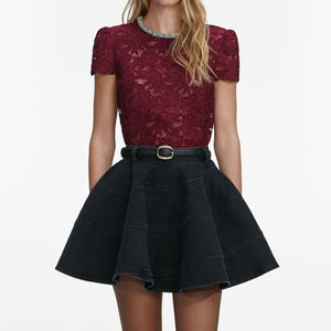 SP VIP PRICE Burgundy Lace Crystal Trim Top