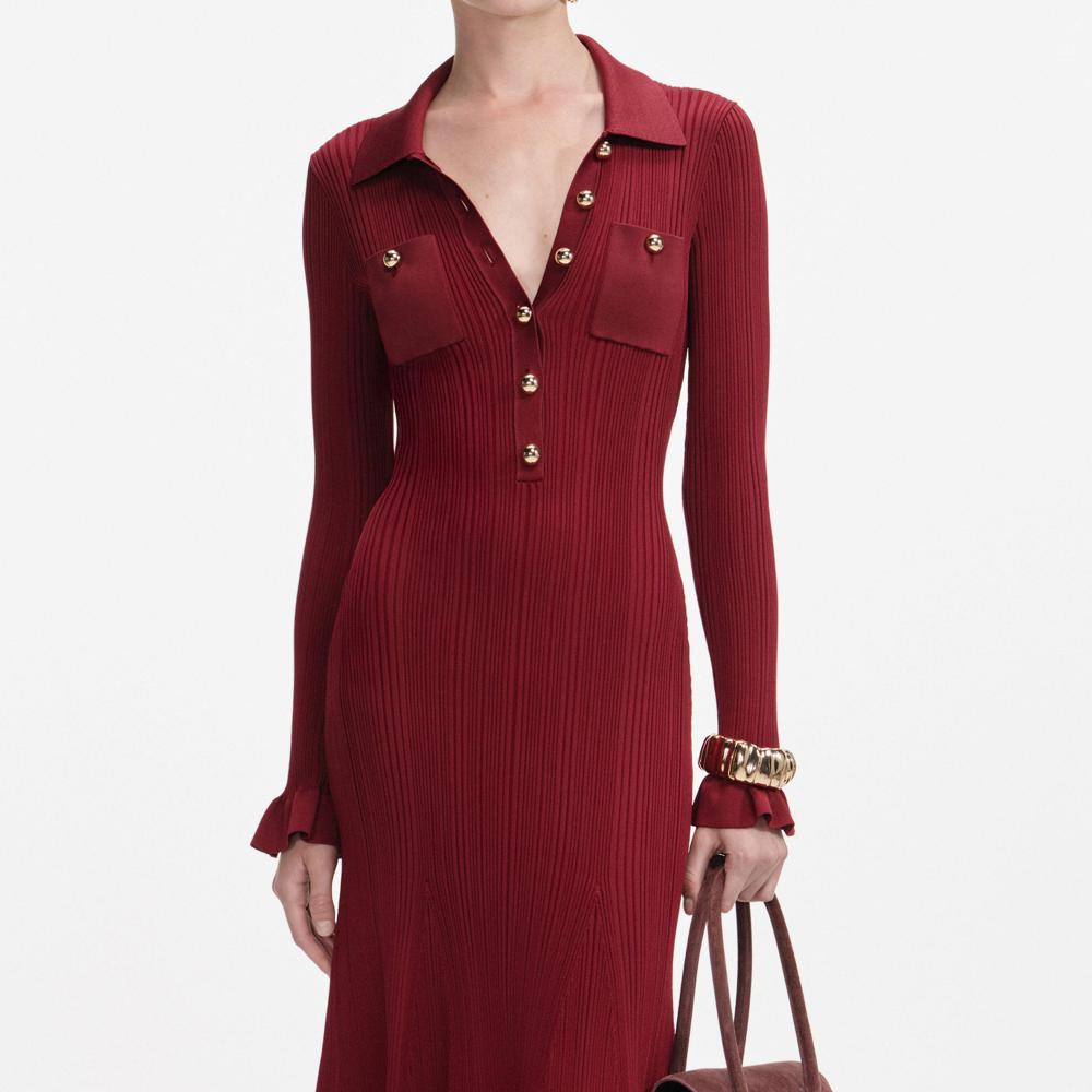 SP VIP PRICE Burgundy Ribbed Knit Midi Dress