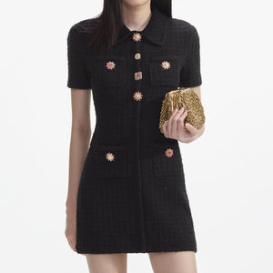 SELF PORTRAIT SS24 Black Jewel Button Knit Mini Dress