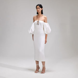 SELF PORTRAIT BLACK FRIDAY SALE White Crepe Bow Midi Dress